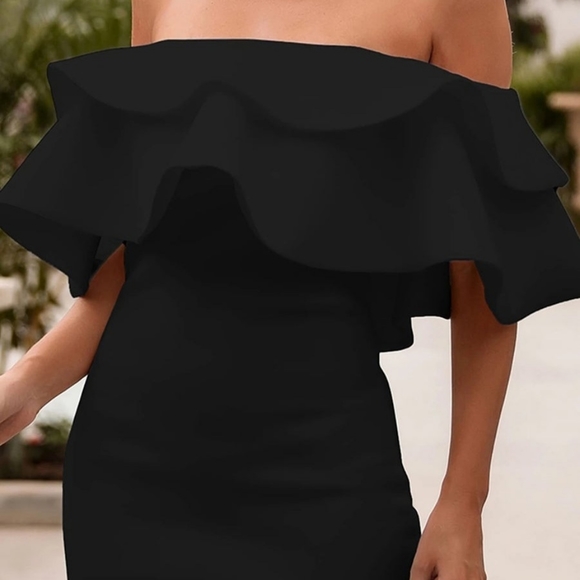 Fashion Sexy Black midi Dress size L S strech,. Thick material neoprene fabric. - Picture 4 of 11